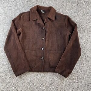 Vintage First Option Jacket Womens 4 Brown Tweed Button Front Collared Unlined